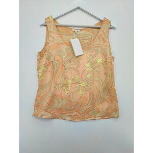 Escada Women's Silk Floral Fairy Tropical Luxury Orange Sleeveless Top Size 40